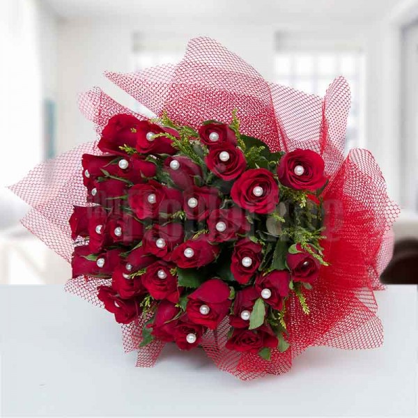 40 Red Roses with Pearls Bunch